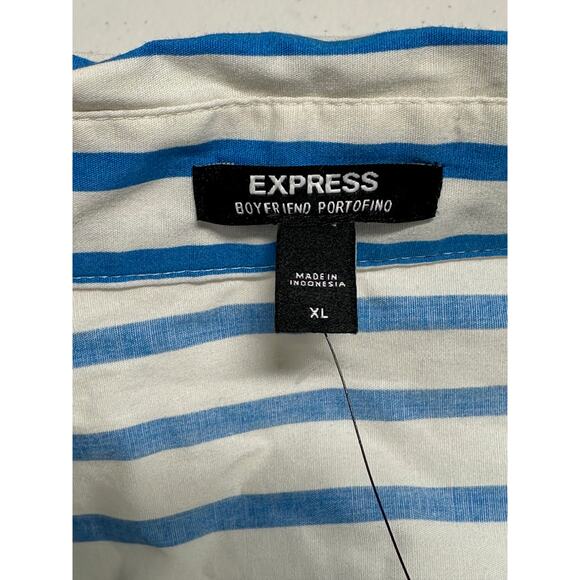 Express Top Womens XL Blue White Stripe Boyfriend Portofino Button Up Office NWT - Picture 6 of 11